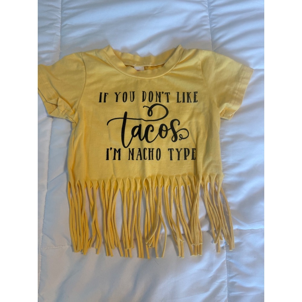 Unbranded Fringe Graphic Tee toddler 12-18 mos. Yellow Taco Pun Short Sleeve